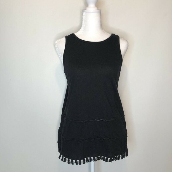 Old Navy S Top Black Sleeveless Tassel Trim Tee Je - Picture 8 of 8